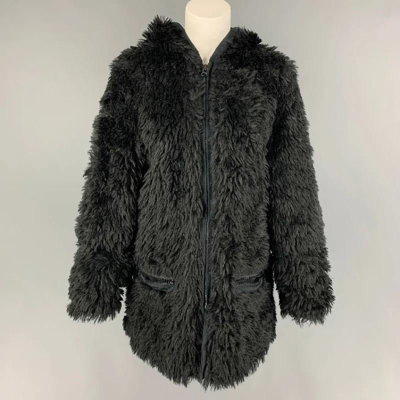 ADRIENNE LANDAU Size S Black Modacrylic Hooded Jacket Mesh Jacket Canvas Jacket Denim Jacket ADRIENNE LANDAU Size S Black Modacrylic Hooded Jacket Mesh Jacket Canvas Jacket Denim Jacket