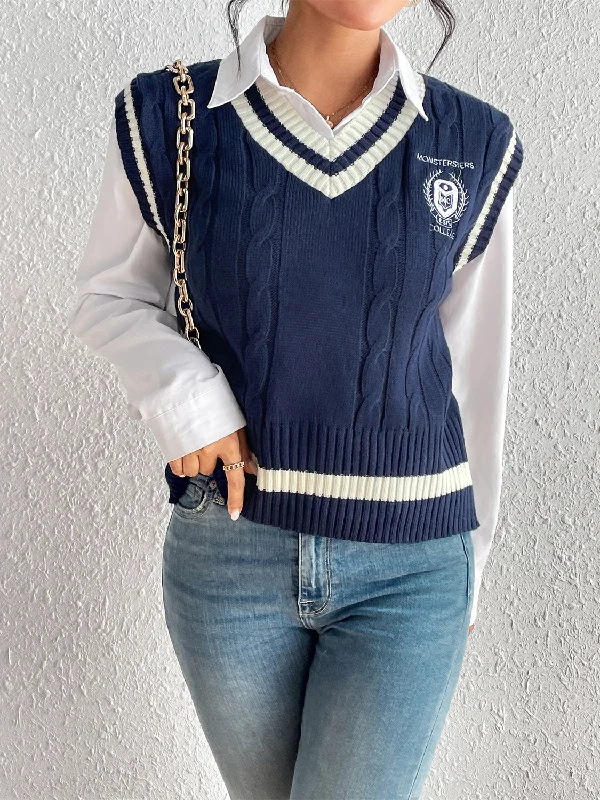 Cable-Knit V-Neck Sweater Vest Boxy Sweater Fitted Sweater A-Line
