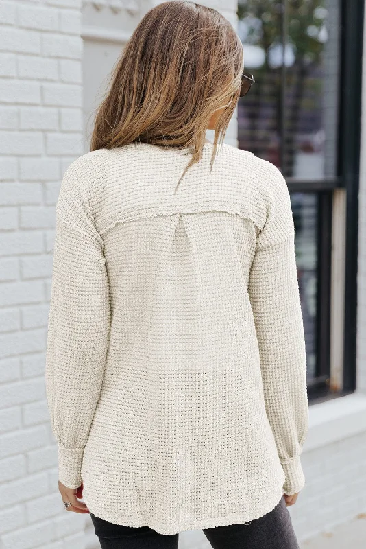 Side Slit Waffle Knit Henley Sweater Lightweight Heavyweight Midweight