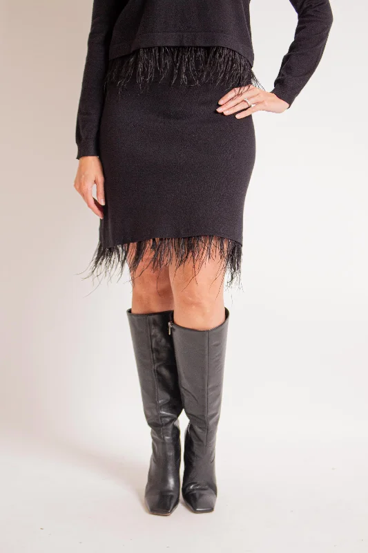 Black Feather Hem Skirt cashmere skirt fine