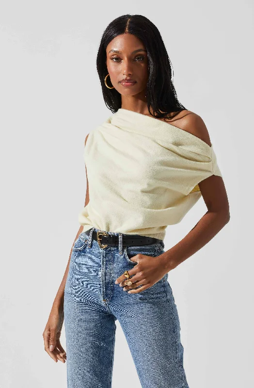 Devin Sleeveless One Shoulder Sweater Notch Collar Peter Pan Collar Cowl Neck