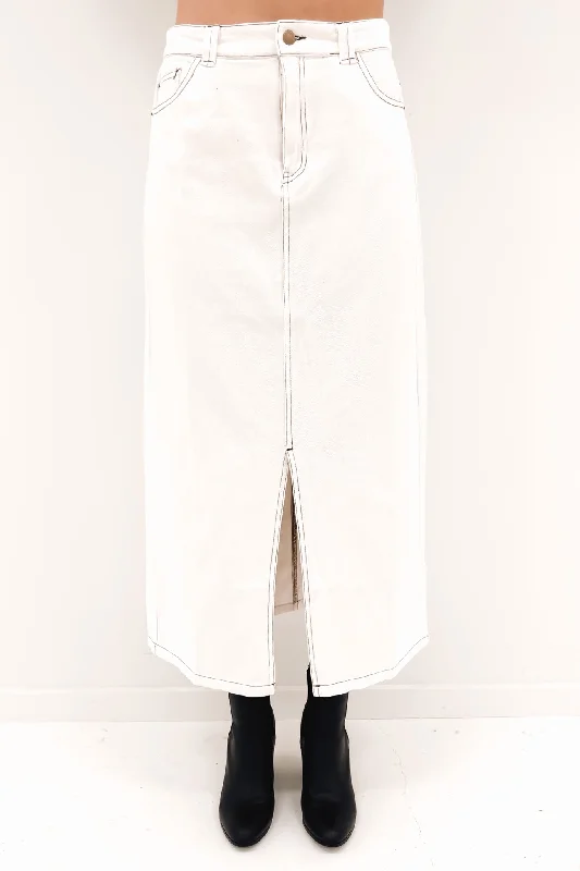 Indiana Denim Midi Skirt White corduroy skirt durable