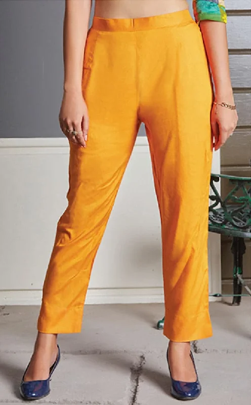 Mustard Rayon Pants Stretch Fit Pants