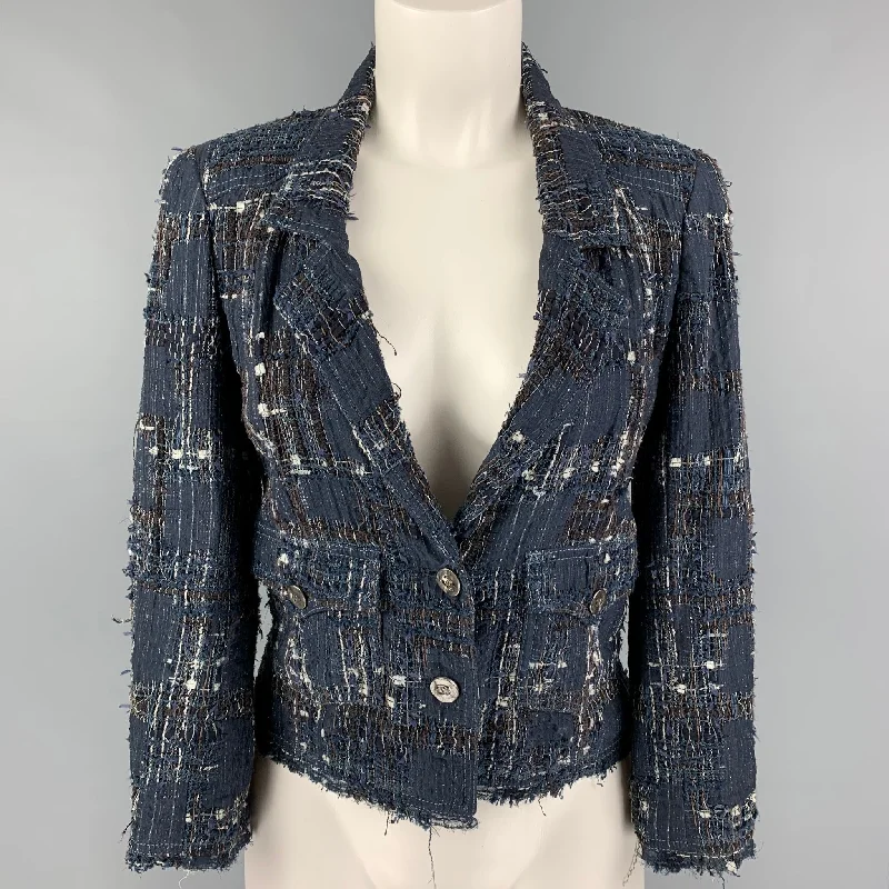 CHANEL M4298 06P Size 4 Navy Multi-Color Boucle Jacket Trench Coat Raincoat Waterproof Jacket CHANEL M4298 06P Size 4 Navy Multi-Color Boucle Jacket Trench Coat Raincoat Waterproof Jacket