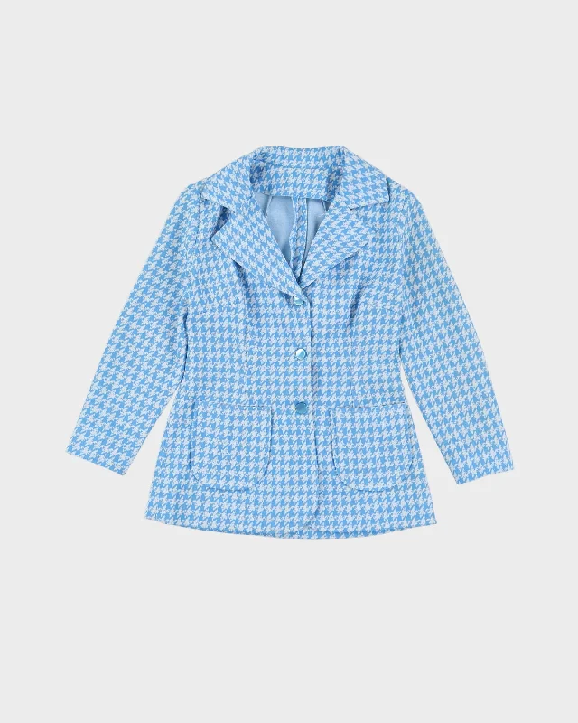 1970s Blue Patterned Blazer Style Jacket - S Welt Pockets Slit Pockets Flap Pockets