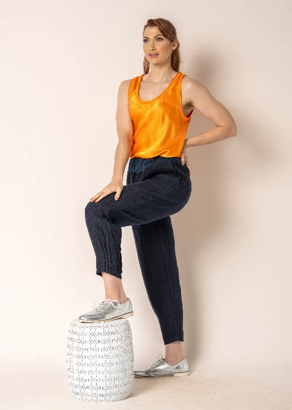 Daizy Linen Pants in Navy Modern Skinny Pants