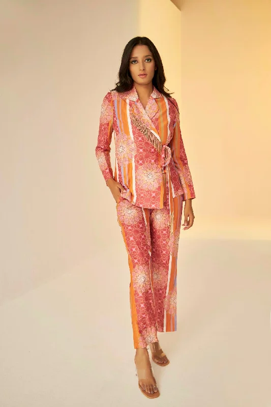 Rust-Wrap Jacket And Pants Set In Bukhara Print Comfortable Fleece Pants