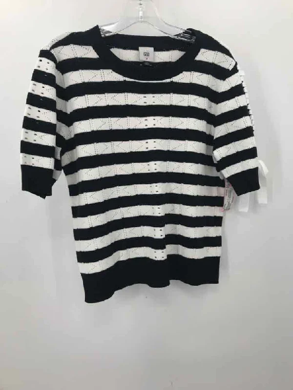 Pre-Owned Cabi Black Size Medium Stripe Sweater Open Front Closed Front Wrap Front