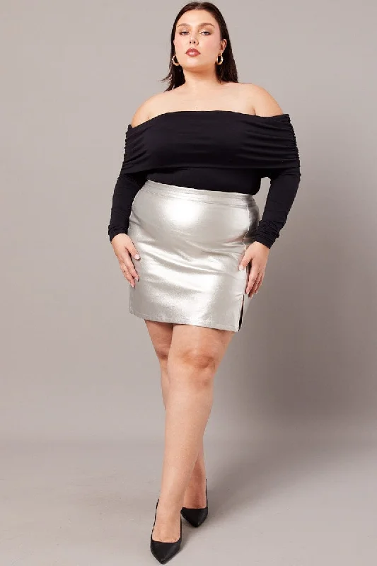 Metallic Faux Leather Split Mini Skirt summer skirt style
