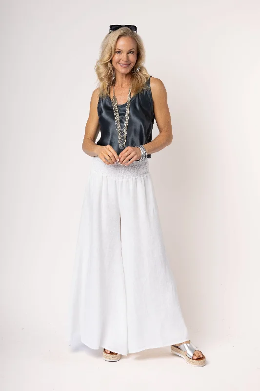 Diana Linen Pant in Cream Stylish Elastic Waist Pants
