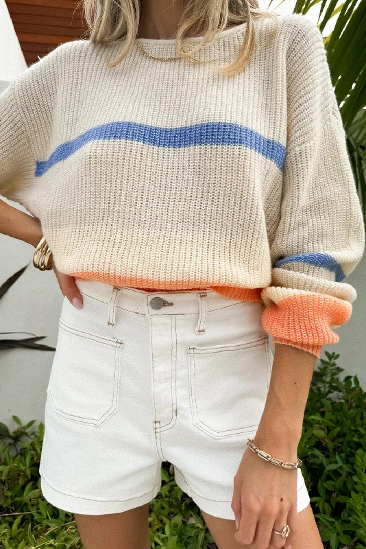 Colorblock Striped Drop Shoulder Cozy Sweater Satin Blend Silk Blend Wool Blend