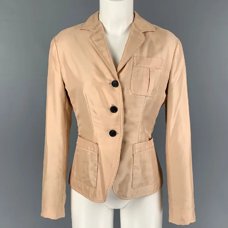 PRADA Size 4 Blush Silk Single Breasted Jacket Fleece Jacket Down Jacket Feather Jacket PRADA Size 4 Blush Silk Single Breasted Jacket Fleece Jacket Down Jacket Feather Jacket