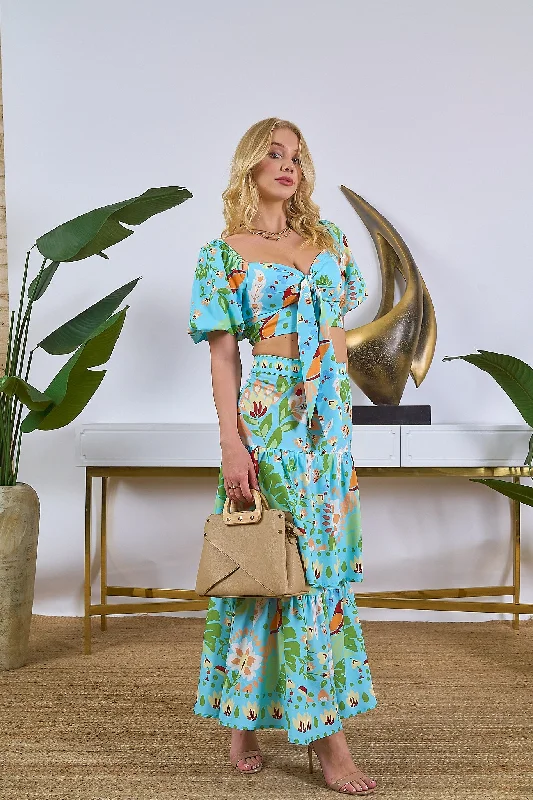 Floral Printed Top and Skirt Set chiffon skirt floaty