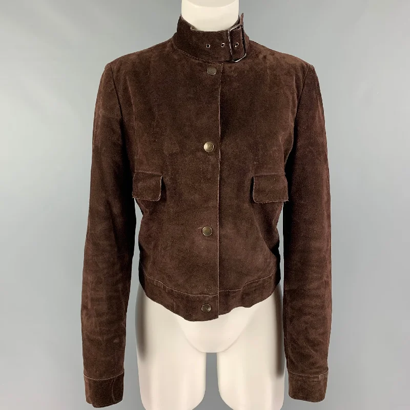MIU MIU Size 6 Brown Suede Snaps Jacket Fleece Jacket Down Jacket Feather Jacket