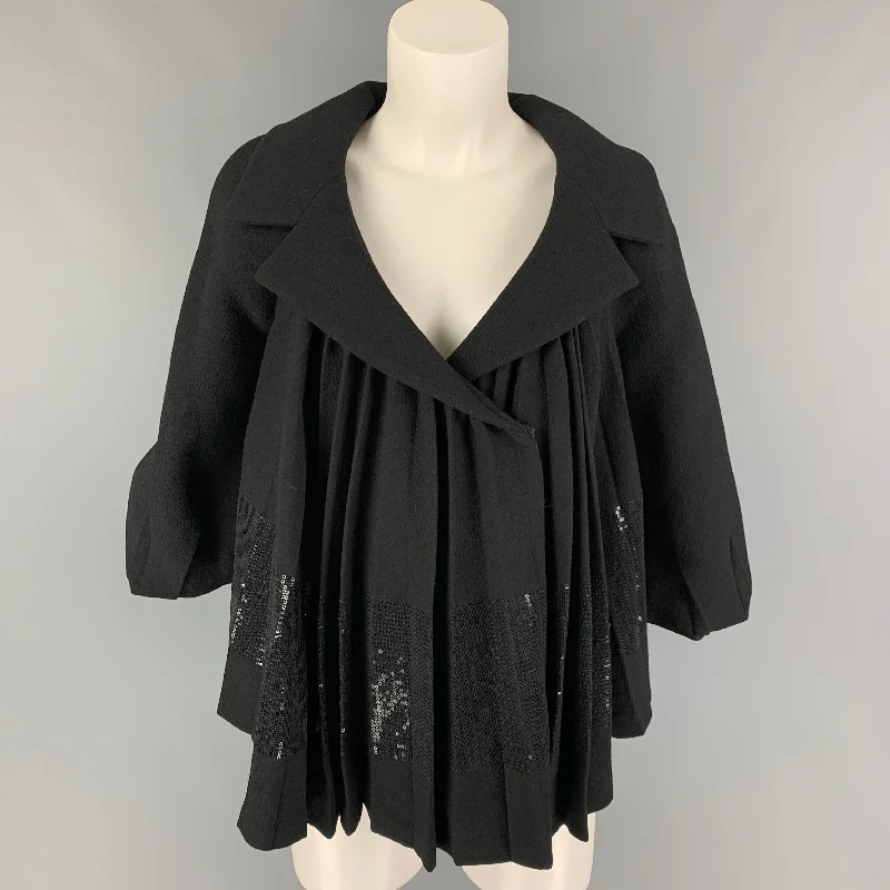 GIAMBATTISTA VALLI Size XS Black Virgin Wool Pleated Jacket Knit Fabric Woven Fabric Fleece Fabric GIAMBATTISTA VALLI Size XS Black Virgin Wool Pleated Jacket Knit Fabric Woven Fabric Fleece Fabric