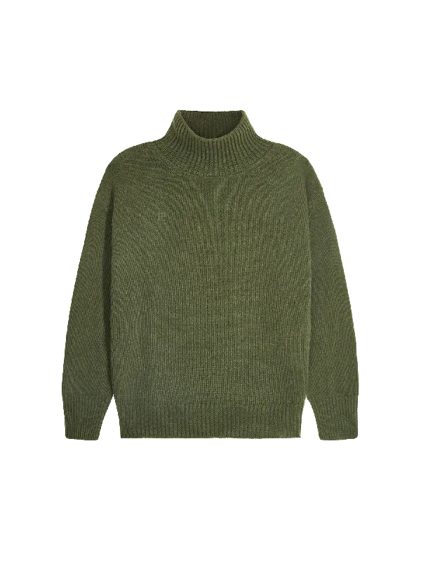 Men's Recycled Cashmere Turtleneck Sweater—rosemary green Seamless Knitted Crochet