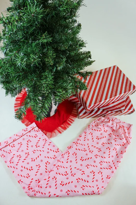 Pink Candy Cane Christmas PJ Pants Chic Checkered Pants