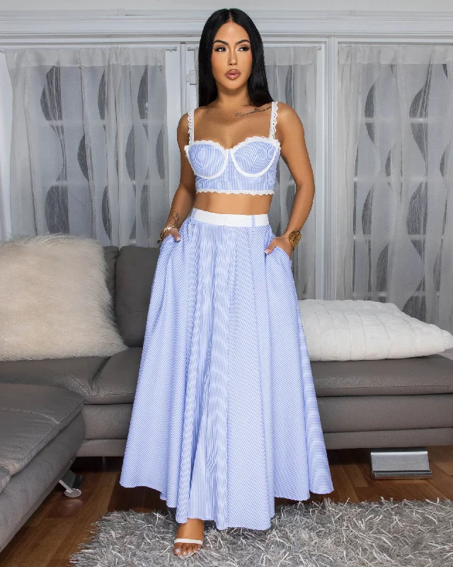 Shayna Blue White Stripes Skirt Set tulle skirt dreamy