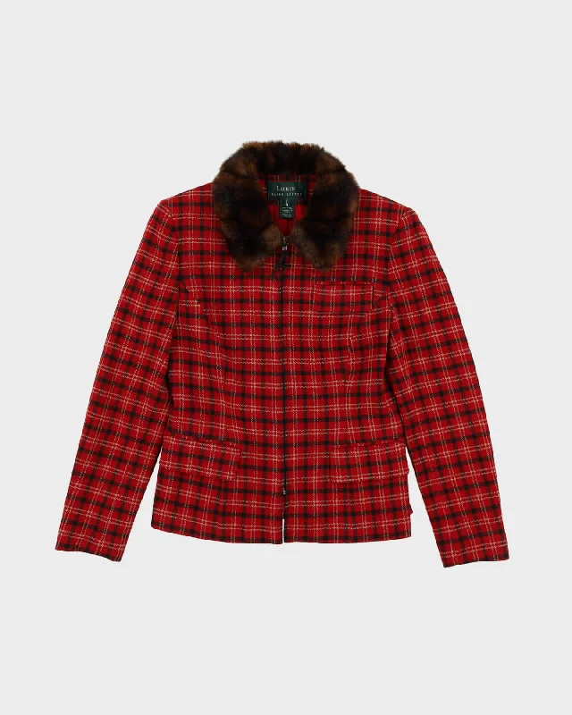 Lauren Ralph Lauren Red Checked With Faux Fur Collar Jacket - S Mesh Jacket Canvas Jacket Denim Jacket Lauren Ralph Lauren Red Checked With Faux Fur Collar Jacket - S Mesh Jacket Canvas Jacket Denim Jacket