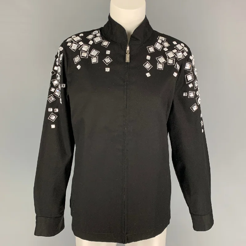 BOB MACKIE Size XL Black Silver Cotton Embellishment Jacket One-Shoulder Jacket Off-the-Shoulder Jacket Asymmetrical Jacket BOB MACKIE Size XL Black Silver Cotton Embellishment Jacket One-Shoulder Jacket Off-the-Shoulder Jacket Asymmetrical Jacket