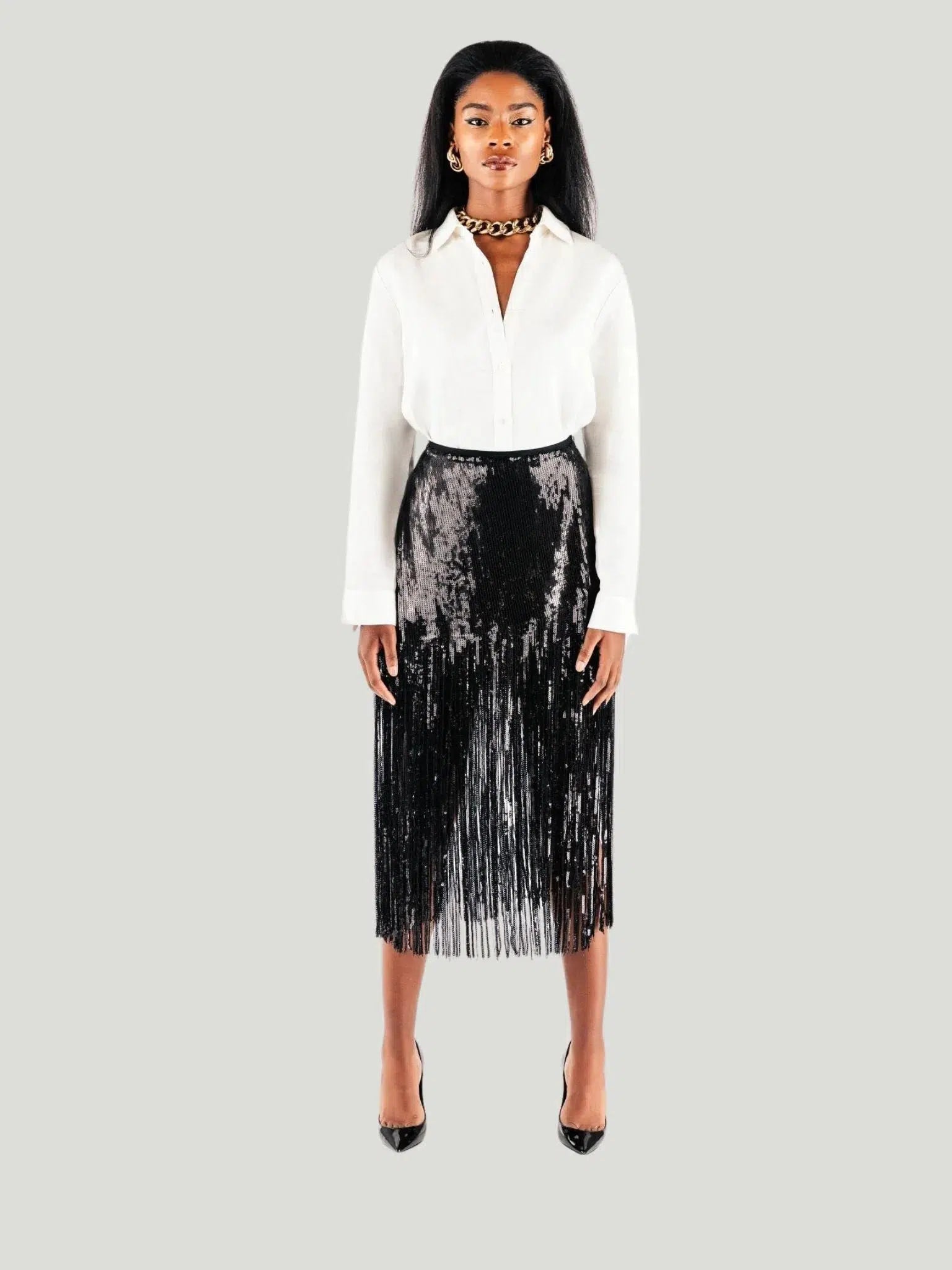 Chloe Kristyn Alexandra Sequin Skirt ribbed skirt waist