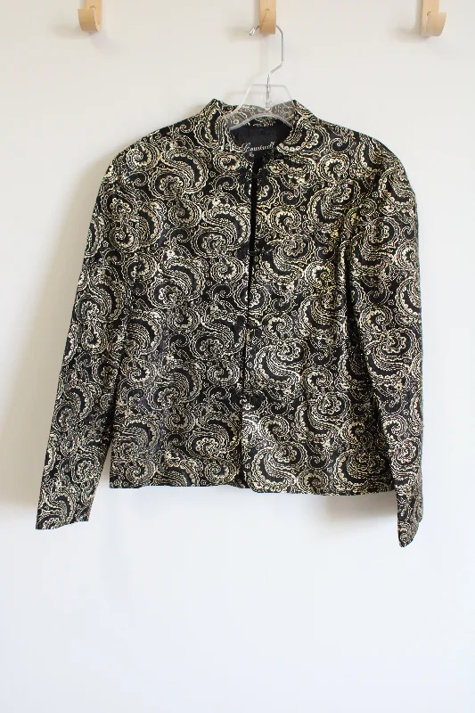 Courtwell Black Gold Paisley Jacket | L Petite Front Pockets Side Pockets Patch Pockets Courtwell Black Gold Paisley Jacket | L Petite Front Pockets Side Pockets Patch Pockets