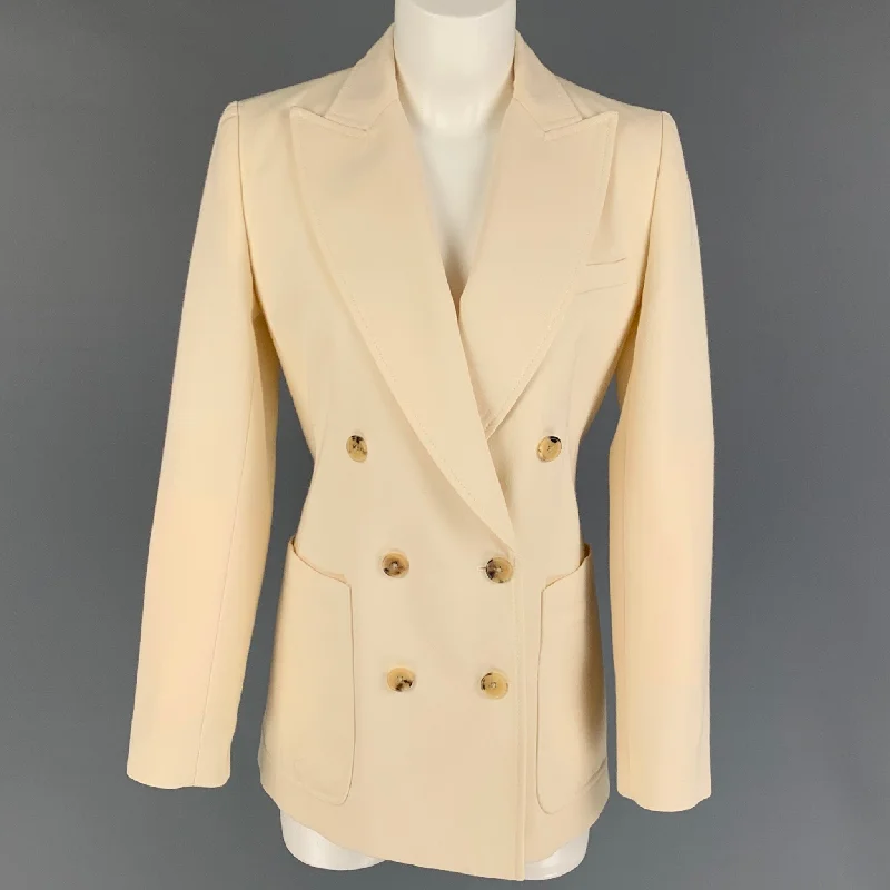 BELLA FREUD Size 8 Cream Wool Tweed Double Breasted Jacket Front Pockets Side Pockets Patch Pockets BELLA FREUD Size 8 Cream Wool Tweed Double Breasted Jacket Front Pockets Side Pockets Patch Pockets