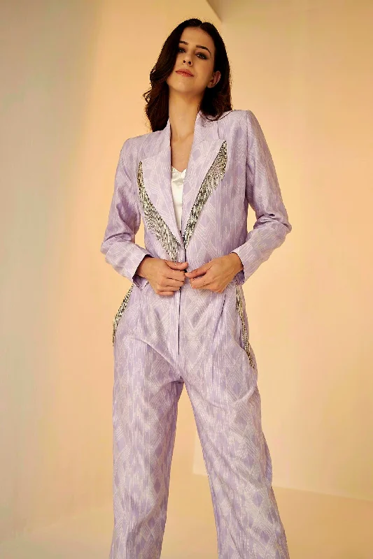 Lilac Shibori Short Jacket And Pant Set Cozy Jogger Leggings
