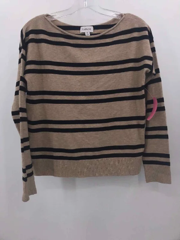 Pre-Owned Evereve Tan Size XS Stripe Sweater Boat Neck Shawl Collar Notched Collar