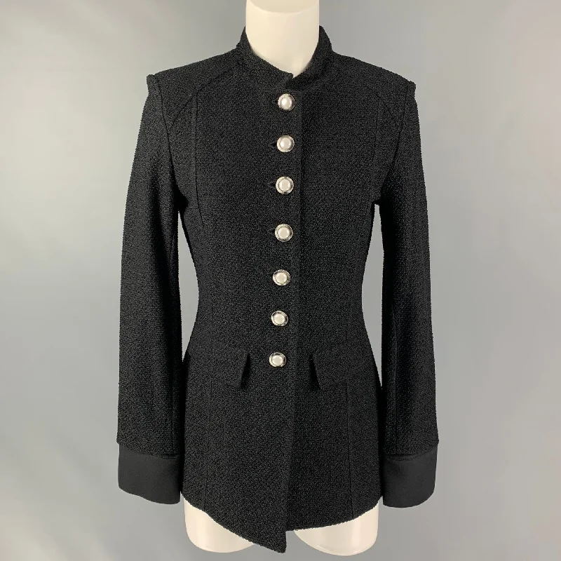 ST. JOHN Size 6 Black Wool Blend Textured Jacket Lace Jacket Ribbed Jacket Sequined Jacket ST. JOHN Size 6 Black Wool Blend Textured Jacket Lace Jacket Ribbed Jacket Sequined Jacket