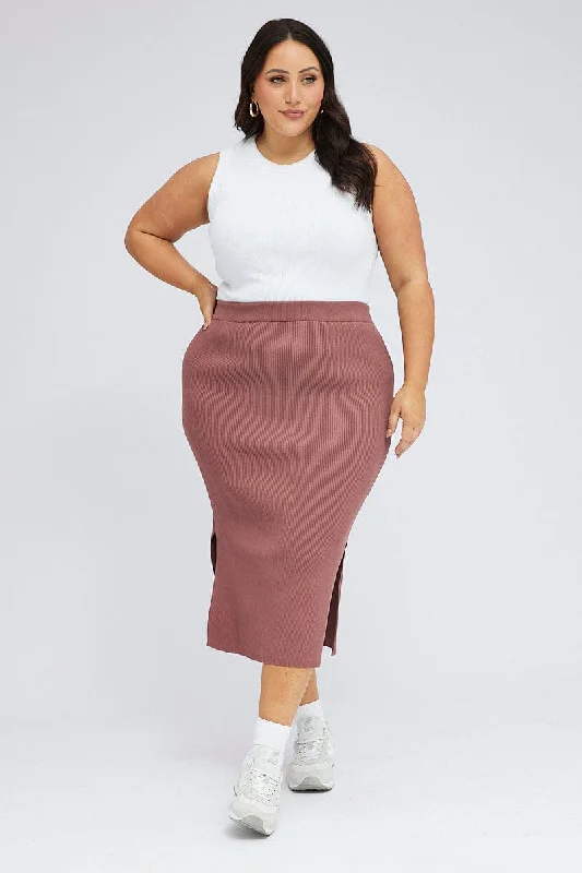Purple Knit Skirt Midi Side Split chiffon skirt airy