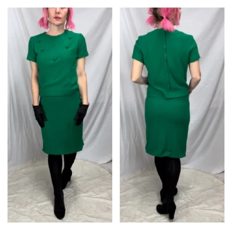 Vintage 60s | MOD 2 Piece Green Skirt Set | Size Small linen skirt light