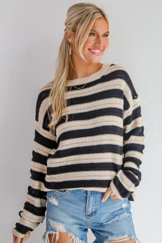 FINAL SALE - Ultimate Coziness Black Striped Sweater Hooded Sweater Collared Sweater Shawl Collar FINAL SALE - Ultimate Coziness Black Striped Sweater Hooded Sweater Collared Sweater Shawl Collar