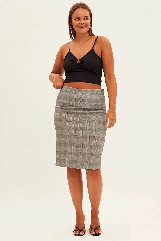 Grey Check Workwear Skirt High Rise Bodycon tiered skirt playful
