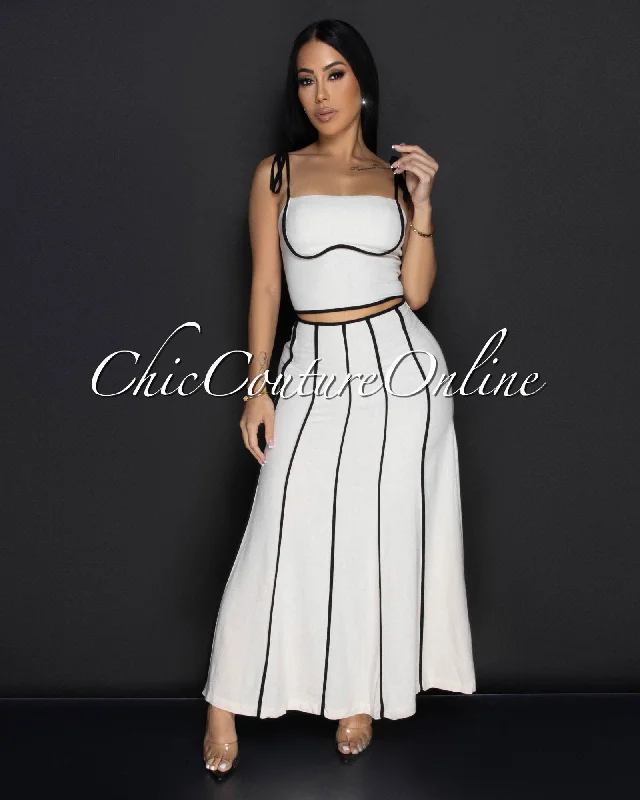 Soma Nude Black Trim Linen Skirt Set lace skirt feminine