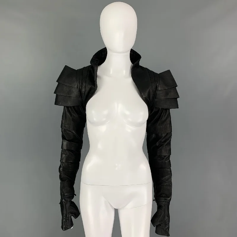 GELAREH Size S Black Goat Skin Shoulder Jacket Tiered Jacket Buttoned Jacket Zippered Jacket GELAREH Size S Black Goat Skin Shoulder Jacket Tiered Jacket Buttoned Jacket Zippered Jacket