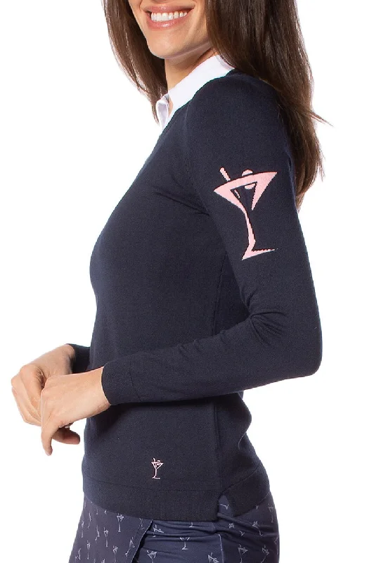Navy Martini Crewneck Sweater Knit Fabric Woven Fabric Fleece Fabric