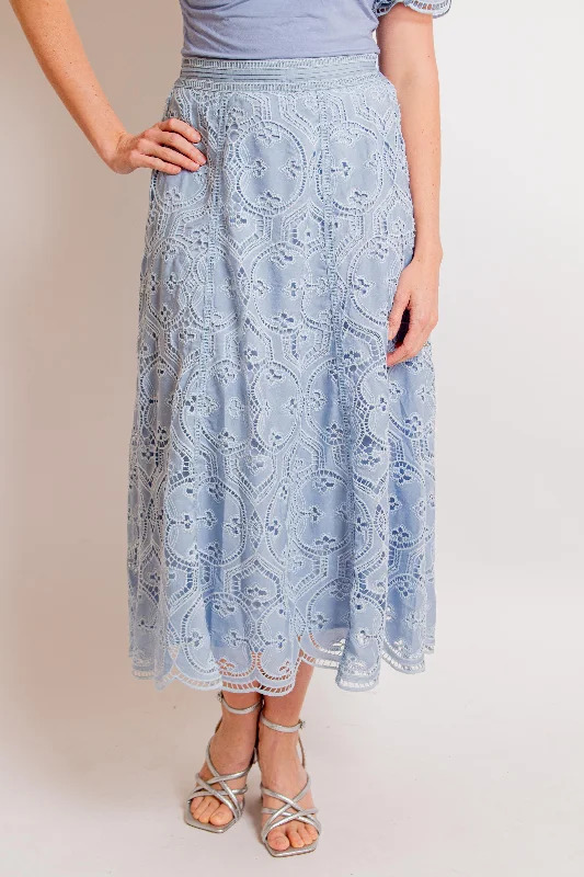 "Blair" Light Denim Eyelet Skirt relaxed fit skirt