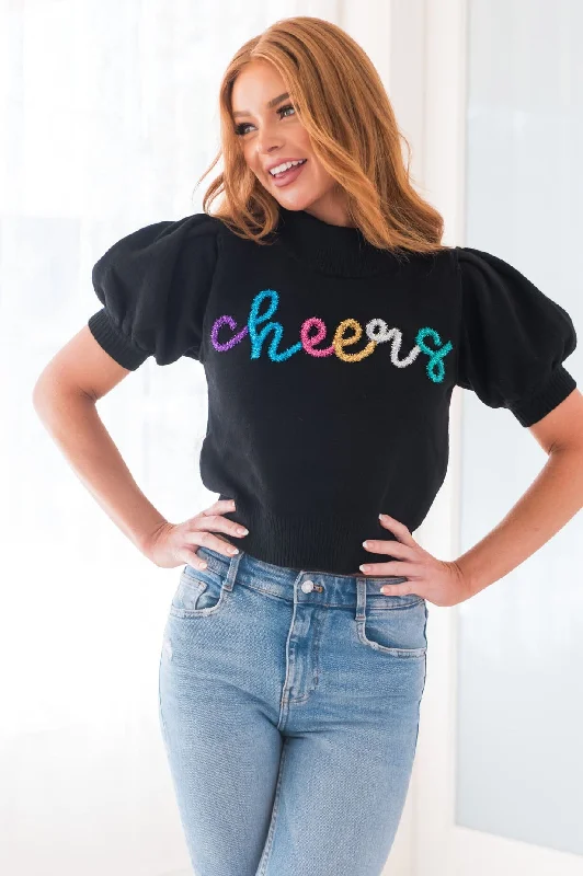 Cheers To A New Year Modest Sweater Print Jacquard Patchwork
