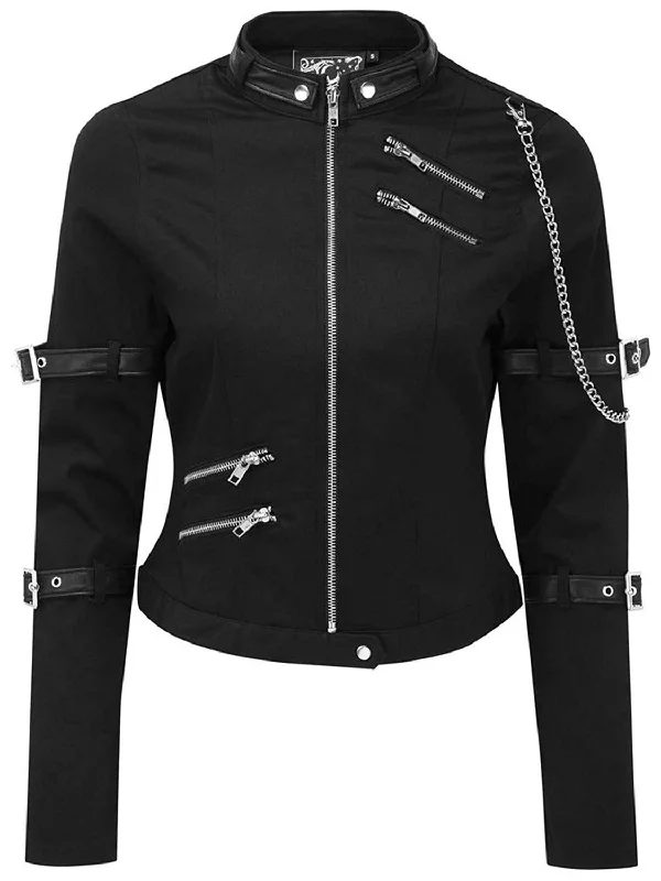 Killstar - Women's Black Gothic Banded Collar Long Sleeve Jacket Zippered Jacket Buttoned Jacket Snapped Jacket Killstar - Women's Black Gothic Banded Collar Long Sleeve Jacket Zippered Jacket Buttoned Jacket Snapped Jacket