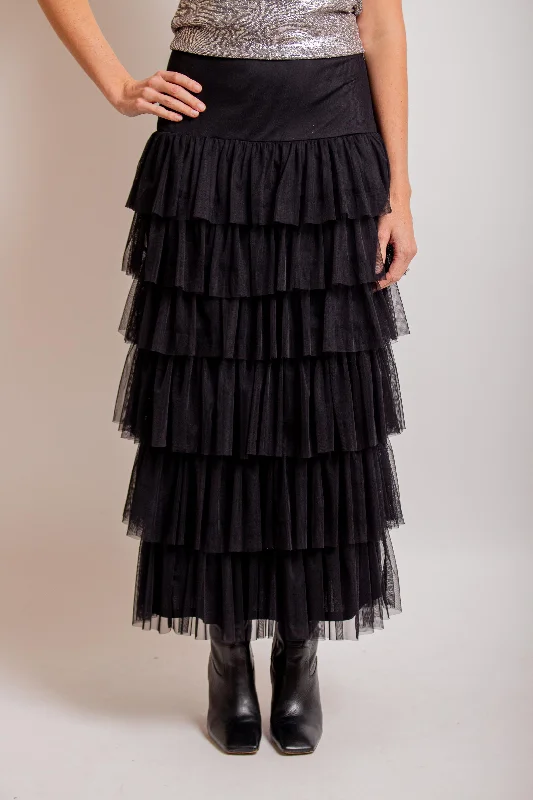 Black Broom Ruffle Skirt denim skirt classic