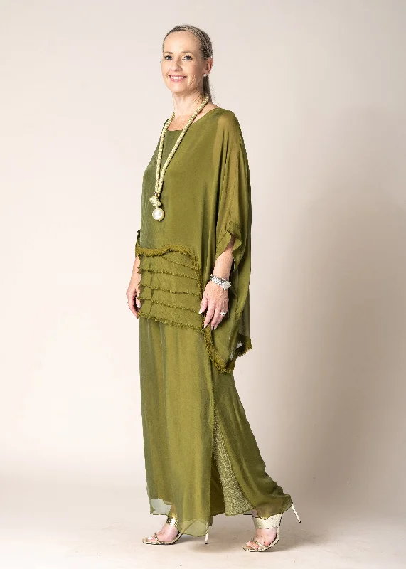 Karolina Silk Pants in Green Olive Trendy Work Pants