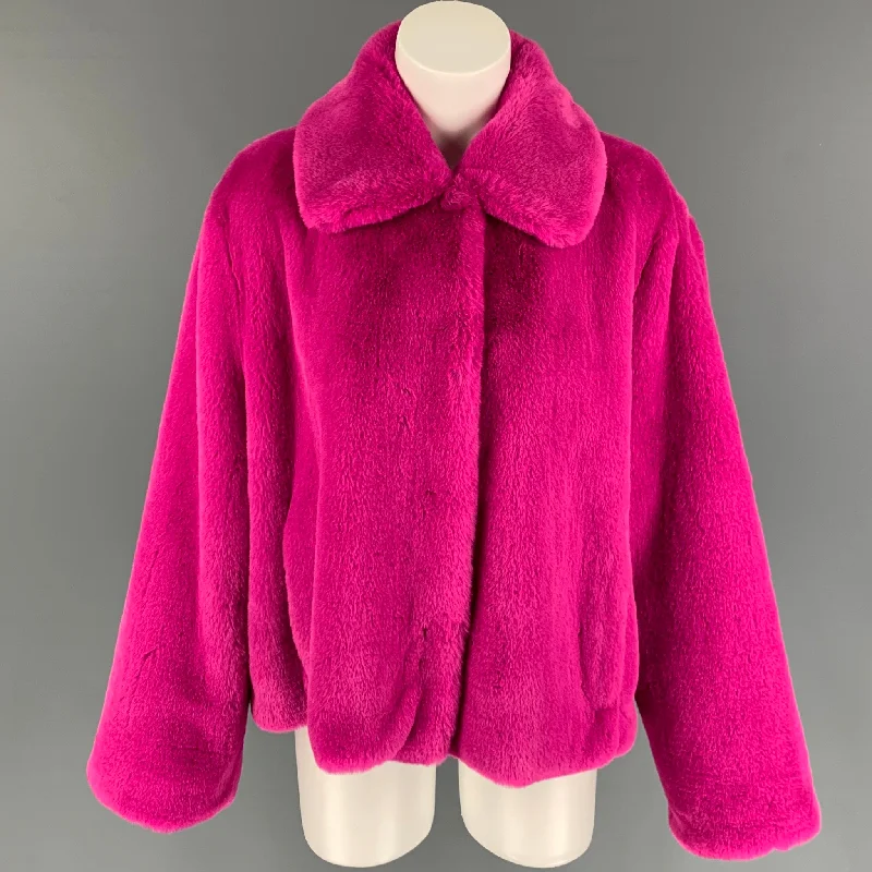 STAND STUDIO Size M Pink Faux Fur Notch Lapel Marcella Jacket Striped Jacket Polka Dot Jacket Floral Jacket STAND STUDIO Size M Pink Faux Fur Notch Lapel Marcella Jacket Striped Jacket Polka Dot Jacket Floral Jacket