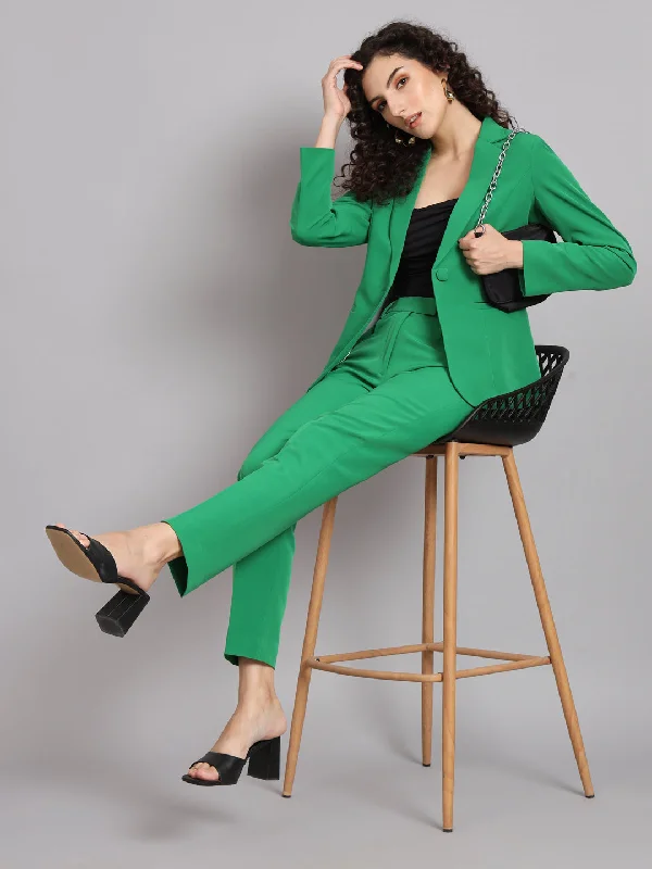 Notched Collar Stretch Pant Suit - Parrot Green Wide-Legged Palazzos