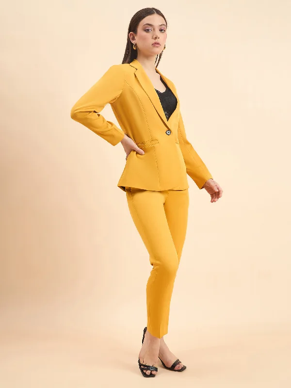 Women's Formal Pant Suit For Work- Mustard Yellow Comfortable Wide-Leg Pants