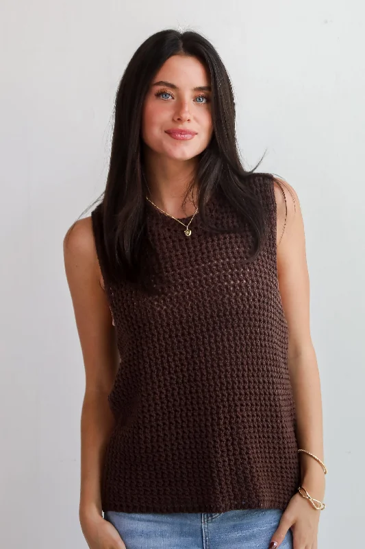 FINAL SALE - Cozy Inclination Brown Sweater Tank Stylish Fashionable Trendy