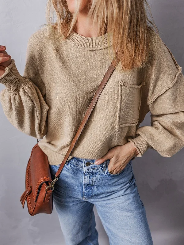Apricot Exposed Seam Shift Sleeve Knit Sweater Terry Terry Cloth Terry Knit