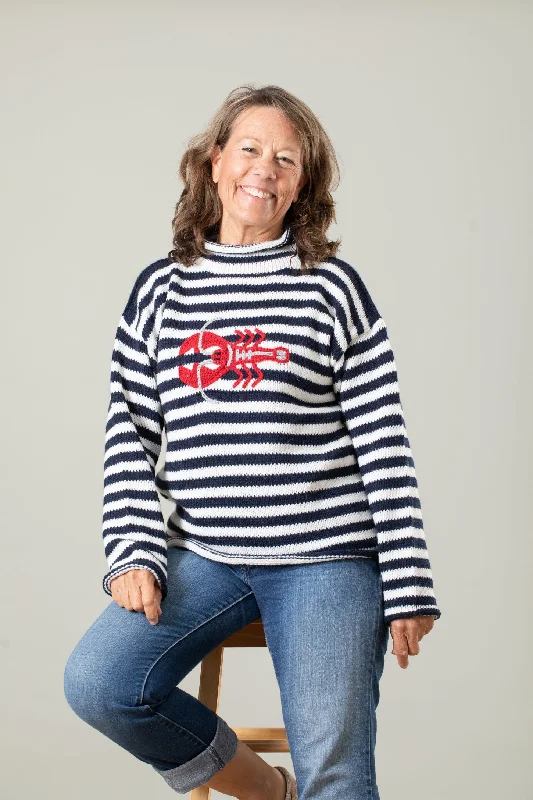 Striped Lobster Alpaca Sweater Sequined Glittery Shiny