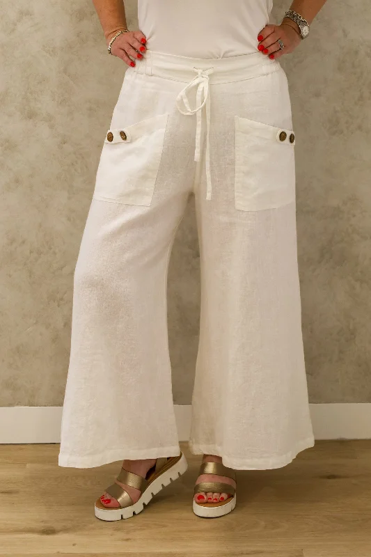 Annalise Linen Pant in White Comfortable Jogger Trousers