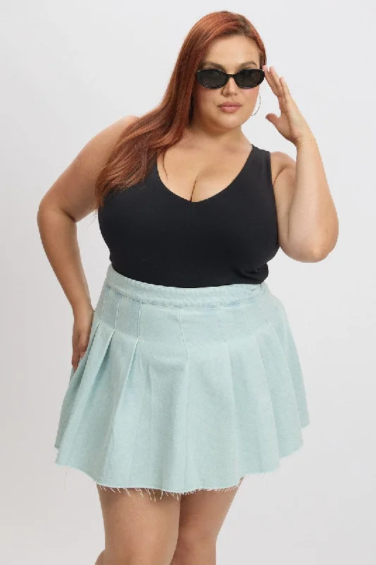 Denim Pleated Mini Tennis Skirt cashmere skirt fine